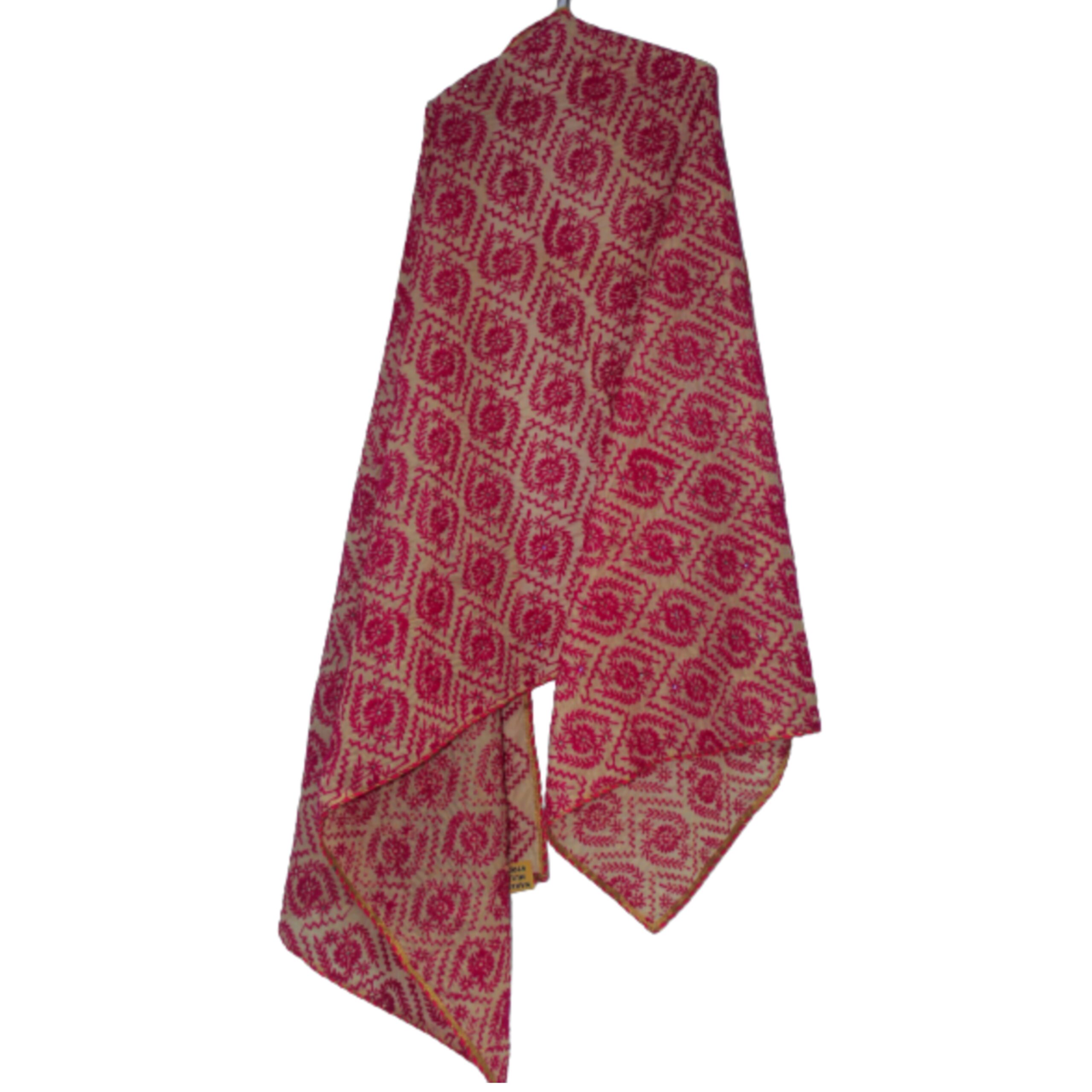 Light Pink Multi-Coloured Handmade Phulkari Dupatta